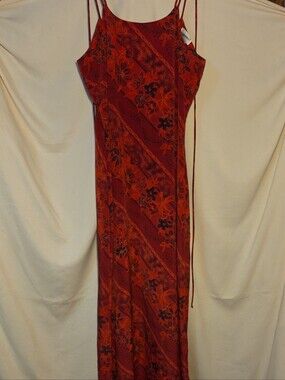 Red Floral Maxi Slip Dress with Thin Straps